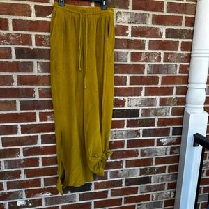 Daily‎ Practice Anthropologie Yellow Mustard Knit Wide leg Pants XXS Pockets Tie